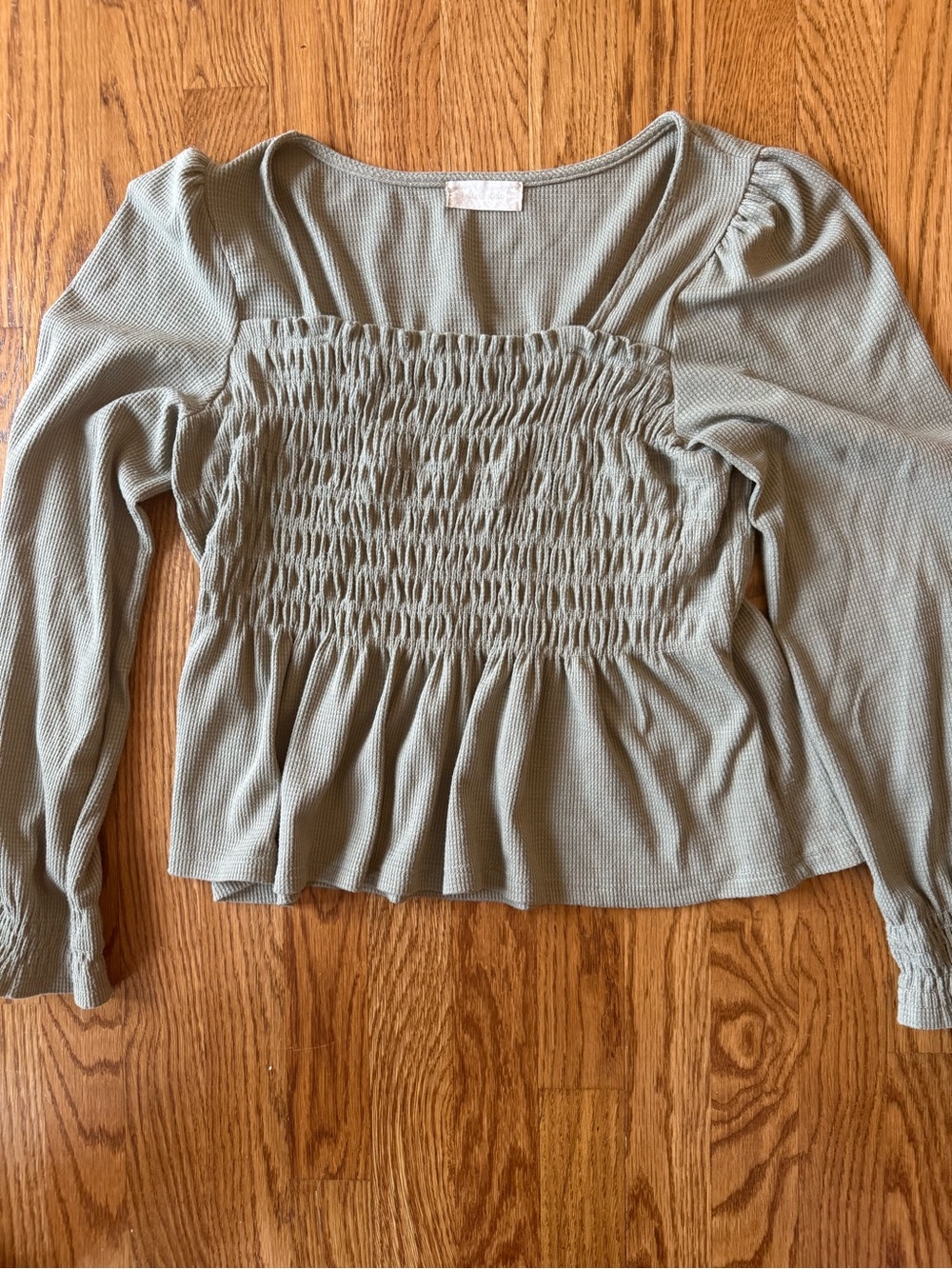 Altar'd State Sage Smocked Square-Neck Long Sleeve Top